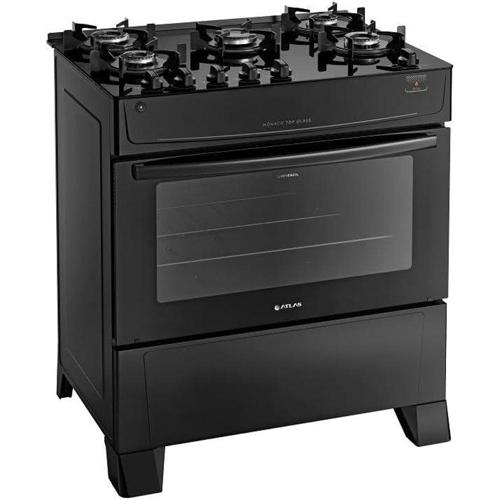 fogao atlas 5 bocas preto monaco top glass com acendimento automatico bivolt