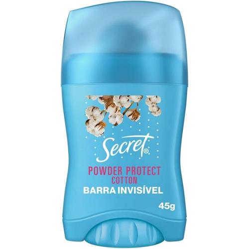 secret desodorante antitranspirante em barra invisivel protecao de algodao 45g