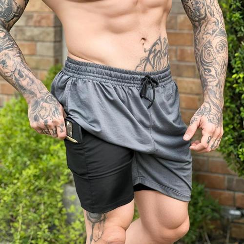 bermuda 2 em 1 short duplo masculino academia treino corrida