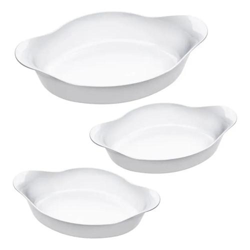 marinex conjunto de assadeiras oval opaline 3 pecas branco