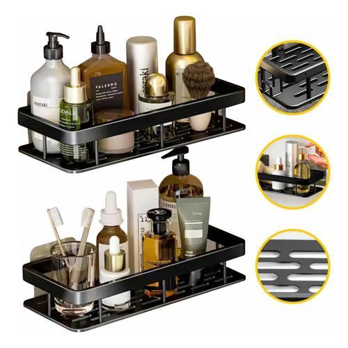 kit 2 suporte porta shampoo sabonete banheiro adesivo parede preto