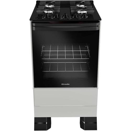 fogao mueller 4 bocas titanio com mesa de vidro e grades de ferro fundido bivolt mfv4bf