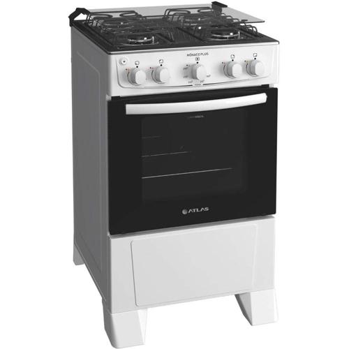 fogao 4 bocas atlas monaco plus branco mesa inox e acendimento automatico