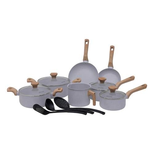 conjunto jogo de panelas ceramica antiaderente fogao inducao mimo style grafito cinza claro