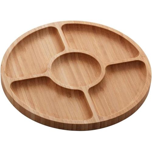 lyor petisqueira de bambu com 5 divisorias round 25cm x 25cm x 16cm