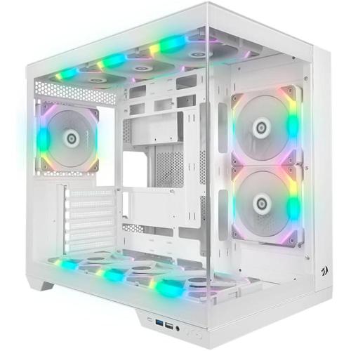 gabinete gamer redragon wideload pro mid tower usb 3020 aquario vidro panoramico branco