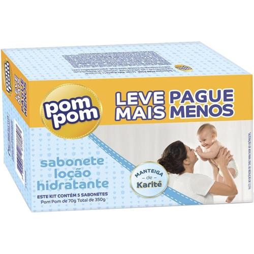 kit sabonete em barra pom pom locao hidratante com 5 unidades de 70g cada