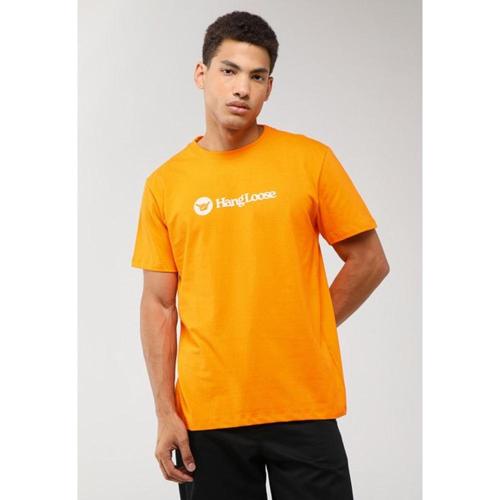 camiseta masculina hang loose logo manga curta laranja