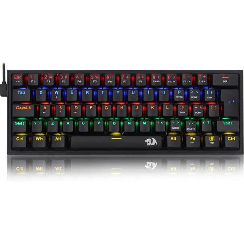 redragon teclado mecanico gamer fizz rainbow preto switch azul