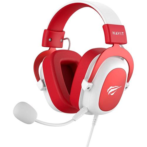 havit headphone fone de ouvido h2002d red gamer com microfone falante 53mm plug 3 5mm compativel com xbox one e ps4 hv h2002d cor vermelho e branco