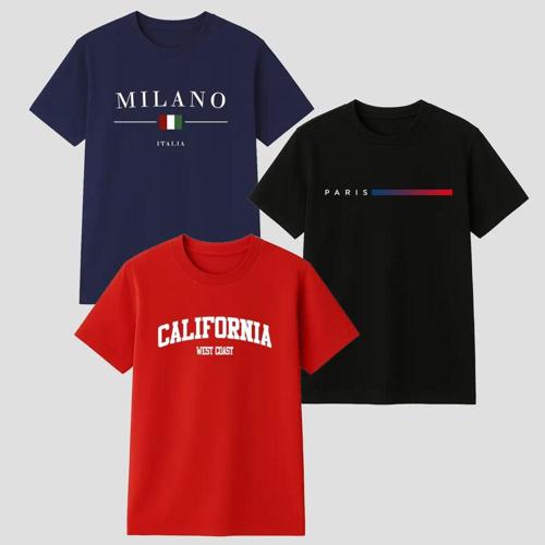 kit com 3 camisetas algodao milano paris california