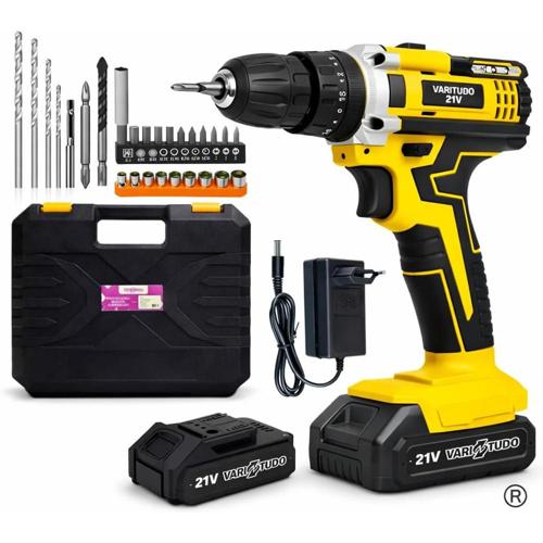 furadeira parafusadeira de impacto 21v sem fio 2 baterias recarregaveis led integrado kit 32 acessorios e maleta alta potencia uso profissional e dome