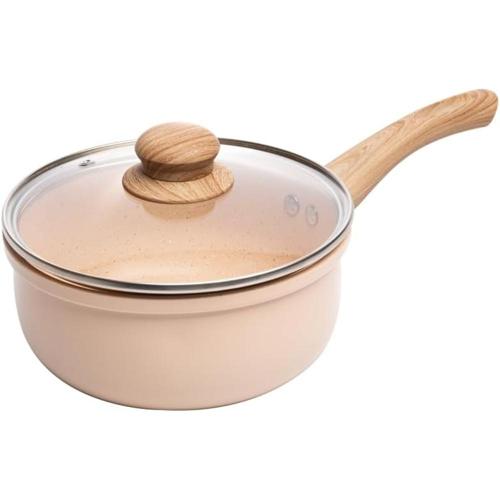 panela de inducao lyor 16cm bege aluminio com tampa de vidro com revestimento ceramico