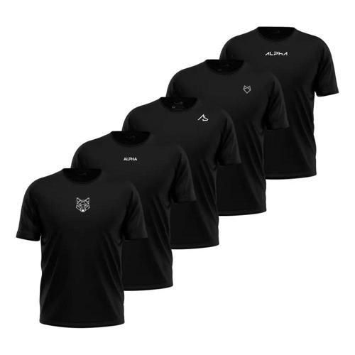 kit 5 camisetas dry all black alpha