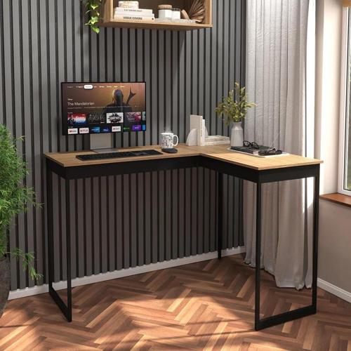 escrivaninha em l mesa de canto lamina com preto estilo industrial vintage para home office e escritorio mod pier