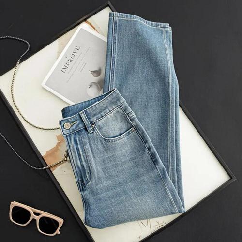 jeans slim straight vintage lavados 2026 spring novo