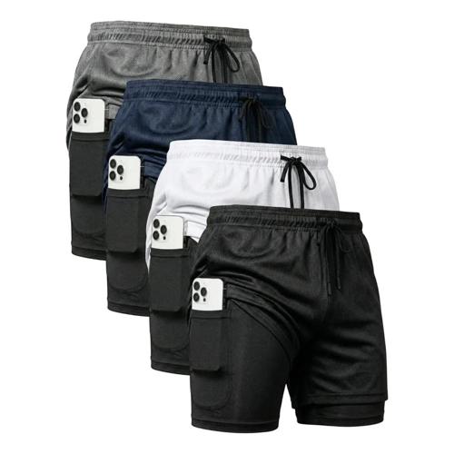 kit 4 shorts 2 em 1 duplo dryfit masculino compressao termic