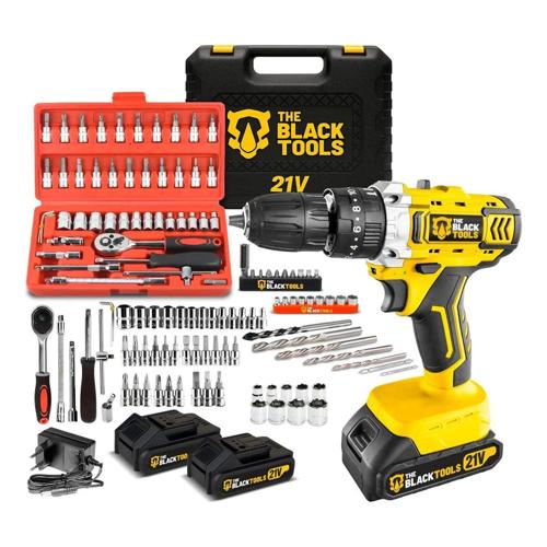 furadeira parafusadeira de impacto 2 baterias 21v 46 pecas amarelo 110v220v 60hz