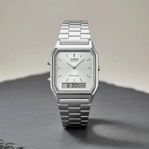 relogio casio vintage aq 230a 7a de aco inoxidavel prateado