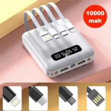 10000mah Carregador Portátil con 4 cables de carga rápida Banco de energía digital LED com iluminação