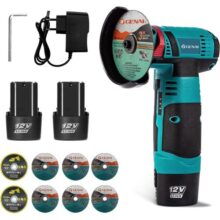 12V Mini Esmerilhadeira Angular Portátil 2 Baterias 19500 RPM Com 8 Discos de Corte Corte e Polimento para Metal Pedra Madeira Mármore – C