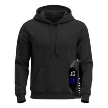 Agasalho Moletom Liso Canguru Flanelado + Relógio Digital (5 cores)