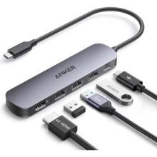 Anker Hub USB-C(5 Em 1), HDMI 4K@30Hz Com Entrega De Energia Máxima De 100W, Portas De Dados USB-C e USB-A, Compacto e Estiloso Para Macbook, Dell XPS e Mais (carregador Não Incluído)