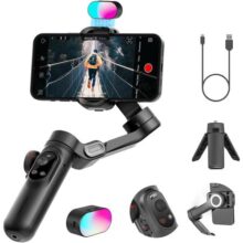 AOC~HUAN Estabilizador para Smartphone, Estabilizador 3 Eixos para Celular com Tripé,Tela OLED com luz LED, Controle por Gestos,Rastreamento Facial, Carregamento Magnético,
