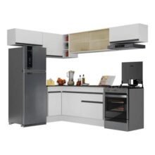 Armário Cozinha Completa De Canto Veneza Multimóveis V2095 Cor Branco/Preto