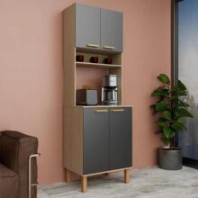 Armário De Cozinha Multiuso Ágata 60cm 4 Portas Bartira – Avel/grafite