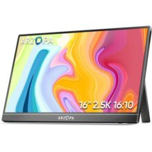 ARZOPA Monitor portátil 2.5K 16.0″ 2560×1600 HDR com suporte, monitor de laptop 500nits 8bit QHD USB-C HDMI, tela externa de cuidados com os olhos IPS 16:10 para Mac, PC, telefone, PS4/5, Xbox