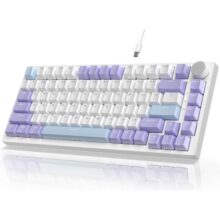 Attack Shark ajazz AK820 75% Teclado mecânico para jogos com fio com botão Hot Swappable RGB Junta Mount Linear Sea Salt Switch para PC/Win/Mac-Roxo/Azul