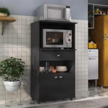 Balcão Multimóveis Multiuso Forno e Microondas Branco REF. 4060G 2 Portas e 1 Gaveta Preto