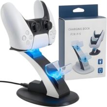 Base de Carregamento PS5 – Estação com Dock Duplo para Dois Controles com LED e Compatibilidade Total, Carregamento Rápido, Seguro e Proteção Contra Sobrecarga Suporte Ideal para Setup Gamer