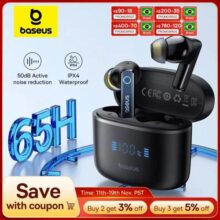 Baseus Bowie 30 Fones de ouvido sem fio 50dB Redução de ruído 65 horas de longa duração Bluetooth 5.3 Fones de ouvido 6 microfones AI Call Clear Big B