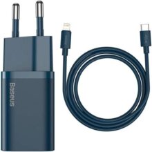 Baseus Kit Carregador Super Si Turbo de 20W/25w Cabo de 1 metro, USB-C para USB-C/USB-C para Lightning, Turbo Pd Android/Iphone/Ipad/notebook (Azul 20W)