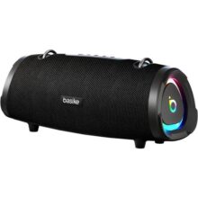 Basike Caixa de Som Bluetooth Portátil 100W RMS (Pico 160W), TWS Estéreo Hi-Fi, Bluetooth 5.3, Microfone, RGB, Modos EQ, IPX6, 12h de Bateria para Casa, Festa e Uso Externo – Preto
