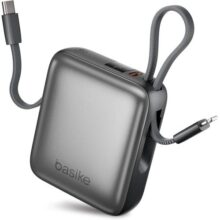 Basike Carregador Portátil 10000mAh, Mini Power Bank com Cabos Integrados, Carregamento Rápido 22.5W(MAX), Pequeno, Led Indicador de Bateria para iPhone/Samsung/Huawei/Xiaomi, etc (Cinza)