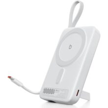 Basike Carregador Portátil Indução, Power Bank 10000mAh com Suporte Integrado, Ultrafino e Portátil, Carregamento Rápido Sem Fio 15W(MAX) + Cabo Tipo C 22.5W(MAX) Compatível com MagSafe (Branco)