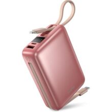 Basike Carregador Portátil, Power Bank 20000mAh com Cabos Integrados, Carregamento Rápido 22.5W(MAX), Compacto, Led Indicador de Bateria para iPhone/Samsung/Huawei/Xiaomi (Rosa)