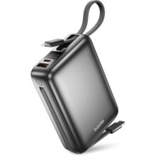 Basike Carregador Portátil, Power Bank 20000mAh com Cabos Integrados, Carregamento Rápido 22.5W(MAX), Compacto, Led Indicador de Bateria para iPhone/Samsung/Huawei/Xiaomi (Cinza)