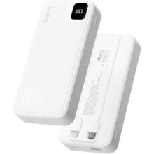 Basike Power Bank, Carregador Portátil Universal 20000mAh, USB-A(até 22.5W)+USB-C(até PD20W), com 2 Cabos Integrados (USB-C, Lightning) Carregamento Rápido, Led Indicador de Bateria (Branco)