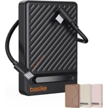 Basike Power Bank Indução10000 mAh Carregador Portatil Indução Carregamento Rápido Máximo de 225W Cabo USB-C Removível e Suporte Ajustável