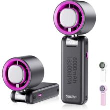 Basike Ventilador de Mão Portátil Recarregavel com Display Digital, Função Resfriamento, 100 Níveis, 12W Bateria 6000mAh, Anjo Ajustável 180°, para Casa, Viagens e Escritório Durante o Verão (Preto)