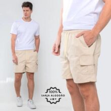 Bermuda Cargo Masculina Sarja Streetwear Cordão
