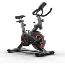 Bicicleta Ergométrica Fitness Spinning Com Ajuste De Altura Regulagem Guidão E Celeta Monitor LCD Suporta Até 100Kg Cor Preto Com Vermelho LINHA ACADEMIA PREMIUM