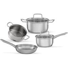 Brinox – Jogo de Panelas Aço Inoxidável Fundo Triplo 4 Peças Jasmin com Indução – Inox