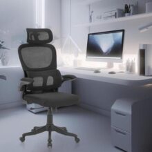 Cadeira de Escritório, Design Ergonômico Com Suporte Lombar Independente, Malha Respirável e Encosto de Cabeça Ajustável (Preto)