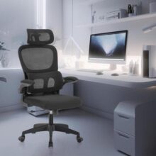 Cadeira de escritório design ergonômico com suporte lombar independente malha respirável e encosto de cabeça ajustável (Preto)