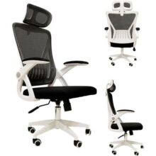 Cadeira de Escritório Ergonômica Giratória, Encosto de Cabeça Ajustável, Estofado Mesh, Tipo Presidente Confortável, Mecanismo de Elevação a gás, Inclinação, Preta e Branca | HYATTO OFFICE |